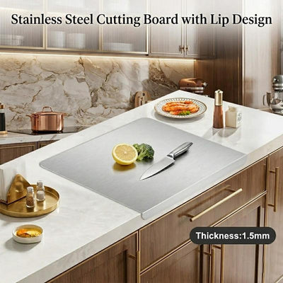Pure Titanium Cutting Board with Lip, 99.7% Titanium, Long Lasting Kitchen Prep Board