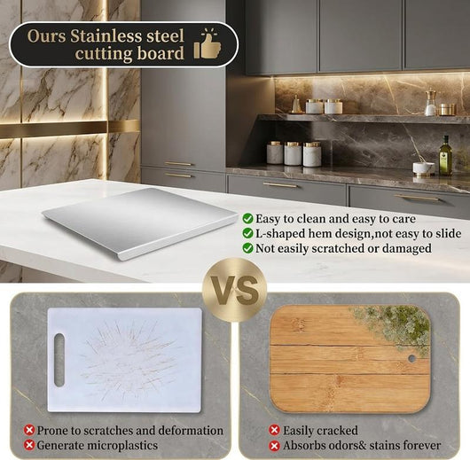 Pure Titanium Cutting Board with Lip, 99.7% Titanium, Long Lasting Kitchen Prep Board