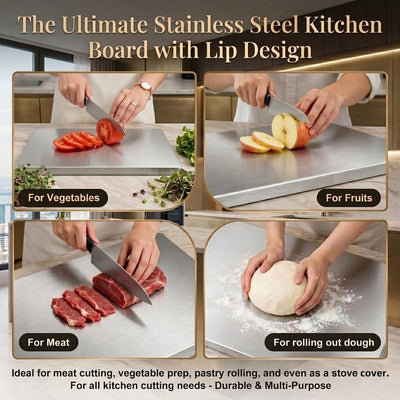 Pure Titanium Cutting Board with Lip, 99.7% Titanium, Long Lasting Kitchen Prep Board
