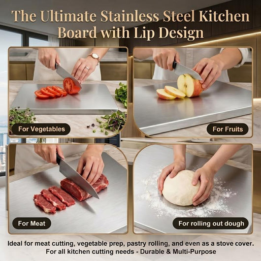 Pure Titanium Cutting Board with Lip, 99.7% Titanium, Long Lasting Kitchen Prep Board