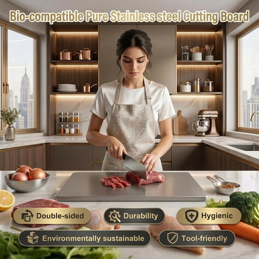 Pure Titanium Cutting Board with Lip, 99.7% Titanium, Long Lasting Kitchen Prep Board